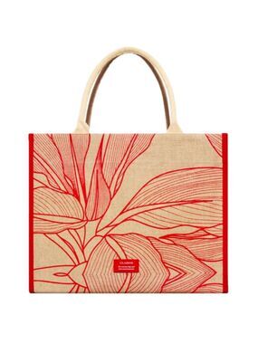 Clarins Eco Conscious Medium Tote Beach Pool Bag Red Natural